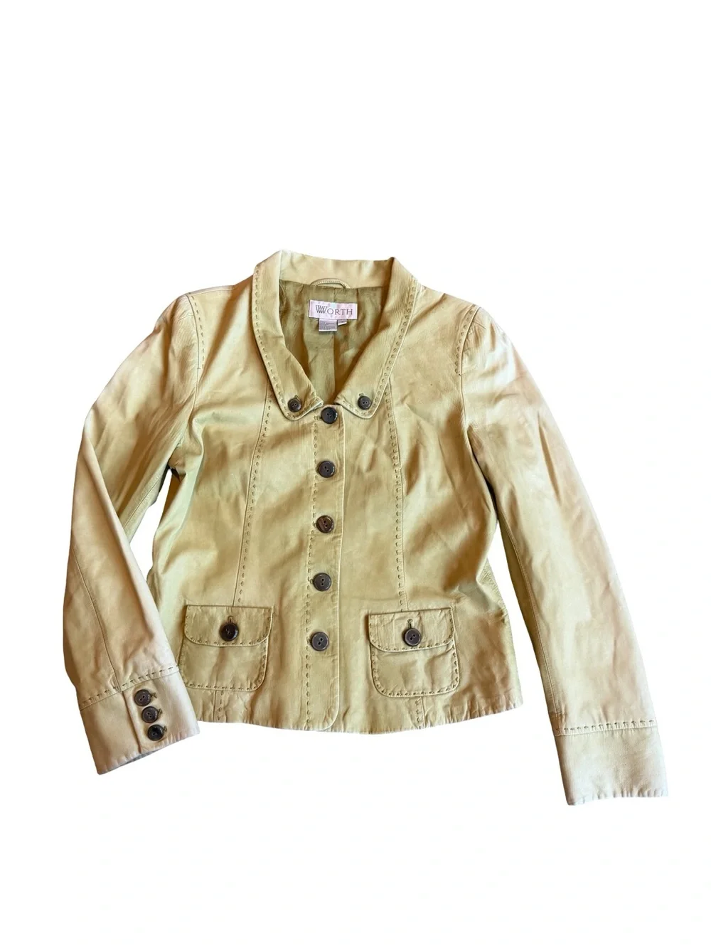 Worth 100% Leather Jacket Bold Green Button-Down Retro Vintage Classic Size 12